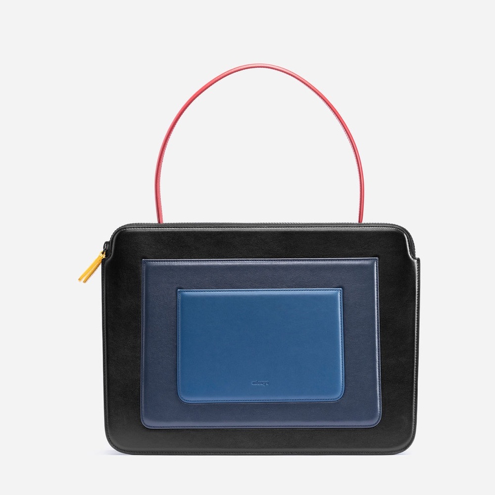 Mlouye Genuine Leather Business Bag Laptop Bag Black And Blue